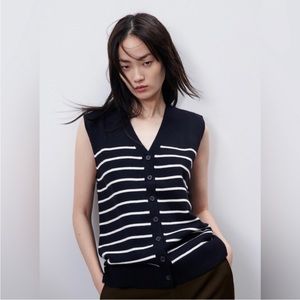 Zara Knit Striped Button Up Sleeveless Vest